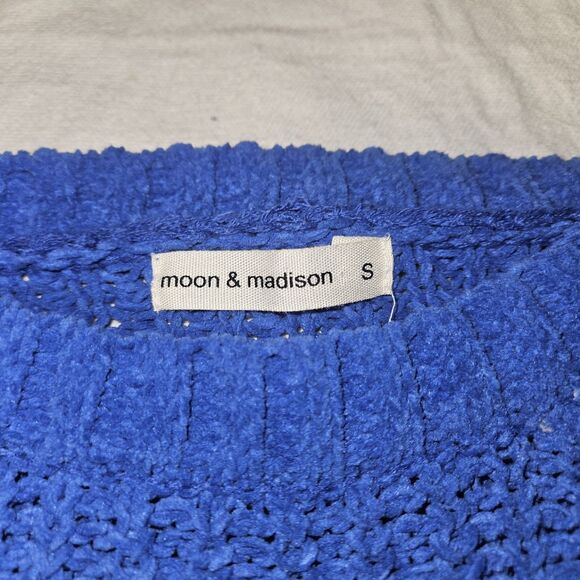 MOON & MADISON Chenile Sweater Womens S Chunky Knit Blue Balloon Sleeve Soft - Picture 5 of 9